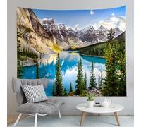 YHXBD Tapiz para colgar en la pared, diseño de lago de montaña, árbol, nieve, montaña, luz solar, paisaje, para dormitorio, estético, A-03,150 x 150 cm