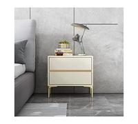 YHxFlux Dormitorio Nightstand Mesita de noche moderna de piel sintética blanca, mesita de noche de madera con 2 cajones de almacenamiento y guía silenciosa, muebles para salón dormitorio (Beige, 40 x