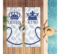 YHYanHui Juego de 2 toallas de playa para parejas King y Queen de 75 x 150 cm, toallas de playa de microfibra con estampado de hojas blancas y azules para mujeres/hombres, toallas de playa grandes y