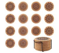 YHZMY 14 pcs Posavasos de Madera de Corcho Natural, Posavasos Redondo de Madera Natural de Café, Posavasos Corcho Natural, para el Hogar Bar Café Boda Accesorios de Mesa