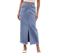 YHZROCL Falda Vaquera Midi con Dobladillo Dividido Y Cintura Elástica Irregular Informal para Mujer, Azul Denim Lavado Vaqueros Elásticos Deshilachados Falda Lápiz Ajustada Verano Falda Larga C