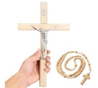 YI Boutique Crucifijo de pared, cruces católicas hechas a mano de 20 cm, con rosario de madera, cruz cristiana de Jesús (De madera)