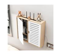 Yi Chen 2 Capas Caja de Almacenamiento WiFi Router Estante de Madera para Router con Puerta de Armario, Montado en la Pared Ocultar TV Cables Decoracion Cajas Set-Top Caja Estante-Medio
