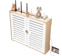 Yi Chen 2 Capas Caja de Almacenamiento WiFi Router Estante de Madera para Router con Puerta de Armario, Montado en la Pared Ocultar TV Cables Decoracion Cajas Set-Top Caja Estante-Pequeño