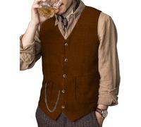 Yiaisafa Chalecos clásicos de tweed para hombre, con forro de espiga, vintage, de lana, retro, para boda, padrino de boda, caza, S-3XL, naranja, XXXL