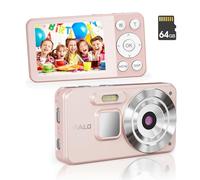 YIALO Cámara digital 4K para adolescentes, cámara digital FHD de 64 MP para niños con tarjeta SD de 64 GB, cámaras de zoom digital de 18X para fotografía, cámara de video para apuntar y disparar para