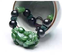 YiAngjGBq Pulsera de Feng Shui, pulsera de riqueza de Feng Shui Pixiu, prosperidad, jade hetiano, nefrita, piyao, obsidiana, pulsera para amantes, talismán, piedra de chakras, atrae la suerte, amor