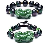 YiAngjGBq Pulsera de Feng Shui, pulsera de riqueza de Feng Shui Pixiu, prosperidad, jade hetiano, nefrita, piyao, obsidiana, pulsera para amantes, talismán, piedra de chakras, atrae la suerte, amor
