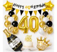 YianHien Decoración de cumpleaños número 40 para hombres, pancarta de feliz cumpleaños 40, globos de 40 cumpleaños con número 40 de aluminio, champán, corona, estrella, banderines de cumpleaños y