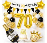 YianHien Decoraciones de 70 cumpleaños para hombres, pancarta de feliz 70 cumpleaños, globos de 70 cumpleaños con número 70 de aluminio, champán, corona, estrella, banderines de cumpleaños y