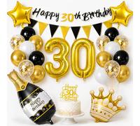 YianHien Decoraciones de cumpleaños número 30 para hombres, pancarta de feliz cumpleaños 30, globos de 30 cumpleaños con número 30 de aluminio, champán, corona, estrella, banderines de cumpleaños y