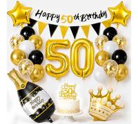 YianHien Decoraciones de cumpleaños número 50 para hombres, pancarta de feliz 50 cumpleaños, globos de 50 cumpleaños con número 50 de aluminio, champán, corona, estrella, banderines de cumpleaños y
