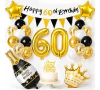 YianHien Decoraciones de cumpleaños número 60 para hombres, pancarta de feliz 60 cumpleaños, globos de 60 cumpleaños con número 60 de aluminio, champán, corona, estrella, banderines de cumpleaños y