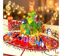 YianHien Tarjeta de Navidad de gato con música y luces, tarjeta de Navidad | Tarjeta de Navidad 2026, tarjeta de Navidad musical para amantes de los gatos, familiares y amigos, sobre reutilizable con
