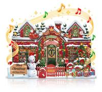 YianHien Tarjeta de Navidad musical, casa nevada iluminada con 3 melodías | Tarjeta de Navidad desplegable 2026, tarjeta de Navidad 3D con sobre impreso festivo y tarjeta de mensaje