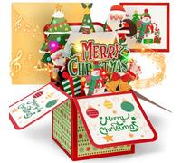 YianHien Tarjeta de Navidad, tarjeta de Navidad musical desplegable con | Tarjeta de Navidad 2026, tarjeta de Feliz Navidad con Papá Noel, muñeco de nieve y regalos, sobre con pestaña de corazón y