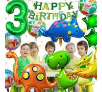 YianHien XXL Decoración Cumpleaños Dino, Set Balones Cumpleaños Infantil Dinosaurio, Decoración Fiesta Tema Jungla Dino con Globo de Aluminio, Balones Cumpleaños Dino con Globo Número Gigante (3 Años)