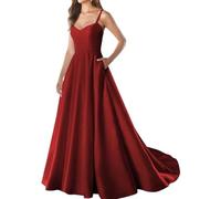 YIANN Vestido de fiesta de satén con tirantes delgados y bolsillos, cuello en V, sin mangas, vestido de noche largo formal, rojo vino, 50 Grande