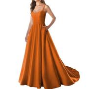 YIANN Vestido de fiesta de satén con tirantes delgados y bolsillos, cuello en V, sin mangas, vestido de noche largo formal, Naranja Quemado, 46