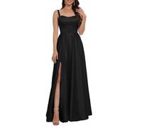 YIANN Vestido de fiesta de satén para mujer, con abertura, sin mangas, acampanado, vestido formal de noche, verde oliva, 40