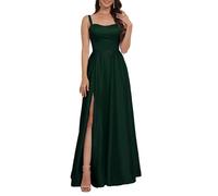 YIANN Vestido de fiesta de satén para mujer, con abertura, sin mangas, acampanado, vestido formal de noche, Teal, 54 Grande