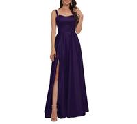 YIANN Vestido de fiesta de satén para mujer, con abertura, sin mangas, acampanado, vestido formal de noche, ciruela, 38