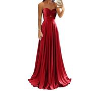 YIANN Vestido de fiesta de satén sin tirantes para mujer, plisado, sin mangas, largo y formal, rosso, 34