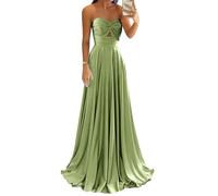YIANN Vestido de fiesta de satén sin tirantes para mujer, plisado, sin mangas, largo y formal, Verde Salvia, 34