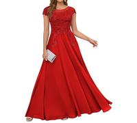 YIANN Vestido de fiesta formal de gasa con apliques de encaje para mujer, rosso, 42