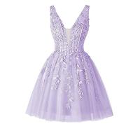 YIANN Vestido de regreso a casa con cuello en V, corto, acampanado, apliques de encaje, sin mangas, vestidos de cóctel con bolsillos para jóvenes y adolescentes, Lila, 58 Más