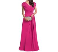 YIANN Vestido largo de gasa con cuello en V para madre de la novia, para boda, plisado, vestido formal, hot pink, 42