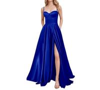 YIANN Vestido largo de satén con tirantes delgados para mujer, con abertura y corsé, vestido formal, azul real, 48 Grande