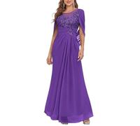YIANN Vestido largo para madre de la novia para mujer, con apliques de encaje, capa de gasa, vestido formal de noche, Morado (, 34