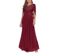 YIANN Vestido largo para madre de la novia para mujer, con apliques de encaje, capa de gasa, vestido formal de noche, granate, 42