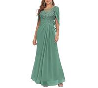 YIANN Vestido largo para madre de la novia para mujer, con apliques de encaje, capa de gasa, vestido formal de noche, Eucalipto., 48 Grande