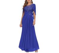 YIANN Vestido largo para madre de la novia para mujer, con apliques de encaje, capa de gasa, vestido formal de noche, azul real, 48 Grande