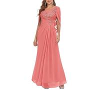 YIANN Vestido largo para madre de la novia para mujer, con apliques de encaje, capa de gasa, vestido formal de noche, coral, 48 Grande