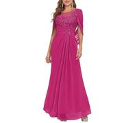 YIANN Vestido largo para madre de la novia para mujer, con apliques de encaje, capa de gasa, vestido formal de noche, hot pink, 58 Grande