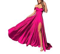YIANN Vestidos de cóctel de boda, acampanados, largos, elegantes, de satén, de seda, formal, vestidos de noche para mujer, con abertura, fucsia, 58 Más