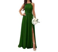 YIANN Vestidos de dama de honor para mujer, con abertura, plisado, largo, de gasa, formal, para boda, fiesta, Verde esmeralda., 50 Grande