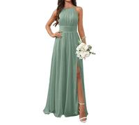 YIANN Vestidos de dama de honor para mujer, con abertura, plisado, largo, de gasa, formal, para boda, fiesta, Eucalipto., 50 Grande