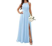 YIANN Vestidos de dama de honor para mujer, con abertura, plisado, largo, de gasa, formal, para boda, fiesta, azul claro, 54 Grande