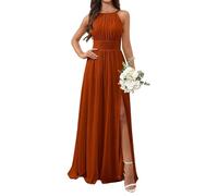 YIANN Vestidos de dama de honor para mujer, con abertura, plisado, largo, de gasa, formal, para boda, fiesta, Naranja Quemado, 56 Grande