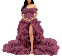 YIANN Vestidos de maternidad con hombros descubiertos, bata larga para sesión de fotos, tul con volantes, vestido de embarazo para baby shower, Rosa desierto, 56 Grande