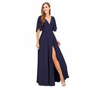 YIANN YIA024 - Vestidos largos de dama de honor con cuello en V y abertura de gasa acampanada, vestidos de graduación con bolsillos, azul marino, 54 Grande