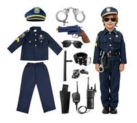 Yi'antai Disfraz de Policía para Niños Set Completo - 11 Piezas Traje de Juego de Rol para Niños Niñas con Gorra, Gafas, Walkie-Talkie, Silbato - Carnaval Fiesta (L)