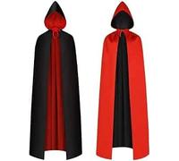 Yi'antai Halloween Capa de Vampiro con Capucha, Vampiro Capa Manto Negro Rojo, Disfraz de Vampira de Halloween con Colmillos Sangre Falsa Collar (L-140cm)