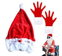 Yianyal Gorro de Papá Noel - Divertido cubremoto de peluche con guantes navideños | Decoración del sombrero de Navidad, gorro de moto de Papá Noel para hombre mujer Motorc