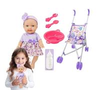 Yianyal Juego de Muñeca con Cochecito,Muñeca con Cochecito - Silla de Comedor para niños pequeños Accesorios para muñecas,Juego de muñecas de 10 Pulgadas con Accesorios para Cochecito, para