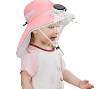 Yianyal Sombrero solar con ventilador y ala ancha | Transpirable impermeable de tesa ancha, gorro transpirable de sol con cubo para pesca, senderismo, playa, camping, viajes al aire libre, Rosa, L